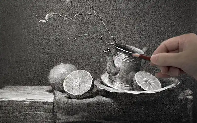 铅笔素描 素描静物 素描基础 光影 细节刻画 水果