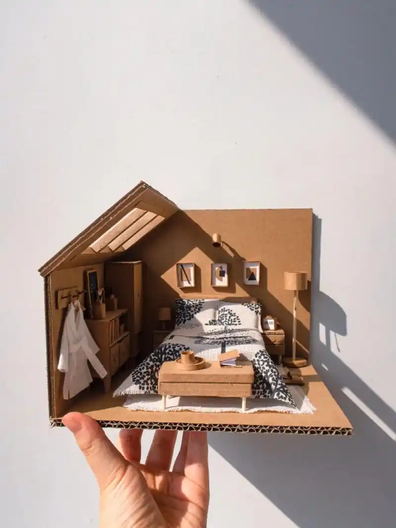 废纸箱改造diy手工迷你房间丨