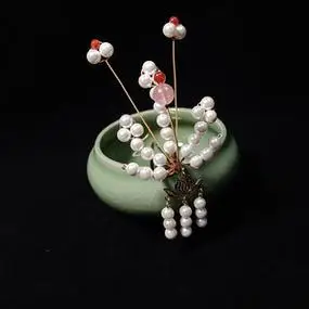 87版红楼梦林黛玉同款珍珠小凤钗明制古装戏曲表演发簪子步摇包邮