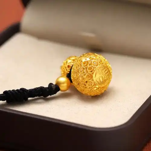 古法传承黄金葫芦吊坠镂空999足金福禄编绳项链男女纯金花纹挂坠