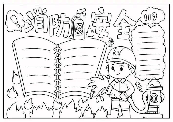 119消防日手抄报简笔画可涂色