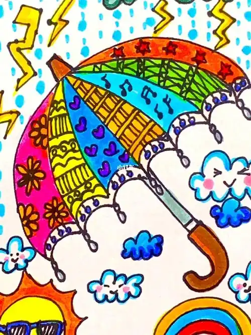 炫彩儿童画小雨伞