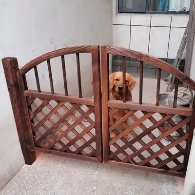 花园栅栏门庭院围栏篱笆门室外防腐木门户外家用实木双开门网格门