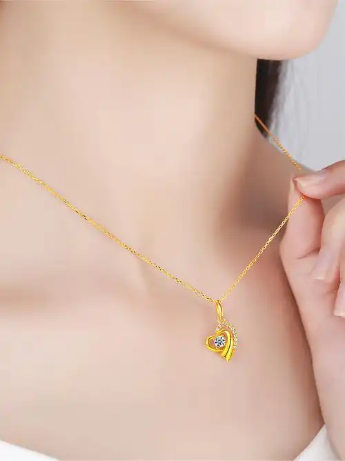 黄金项链女款正品24k纯金锁骨吊坠999足金女士心形新款七夕送女友