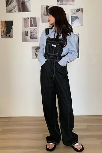 阔腿背带裤高腰