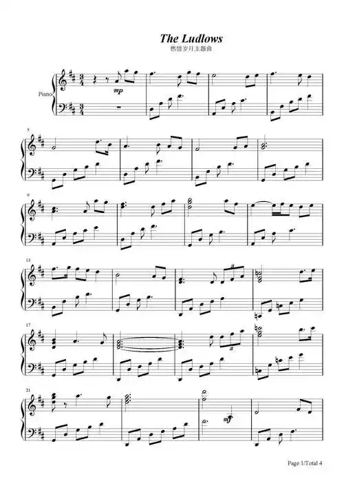 theludlows钢琴谱jameshornerd调流行钢琴五线谱