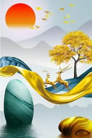 金色麋鹿发财鹿晶瓷画图片