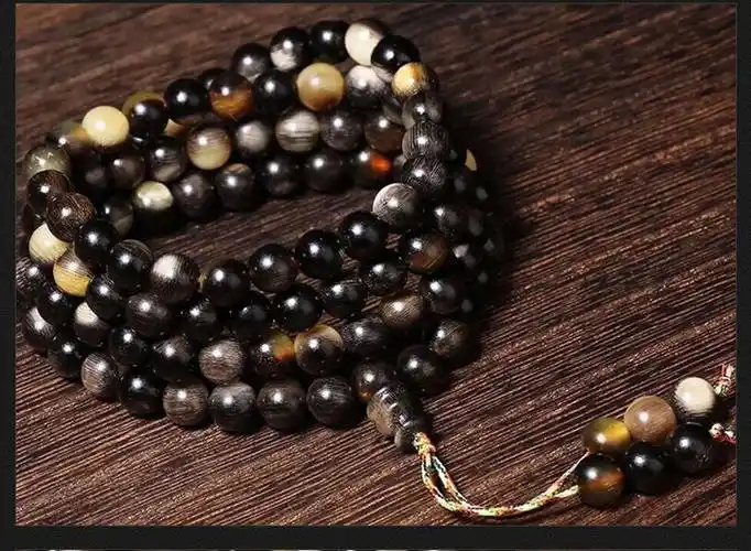 天然羊角手链手串黑花羊角珠带竹丝鱼子纹108颗圆珠佛珠念珠珍品黑花