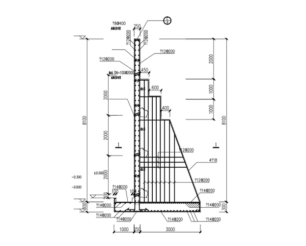 关键词:悬臂式挡土墙扶壁式挡土墙挡土墙施工图文件 300kb格式 dwg