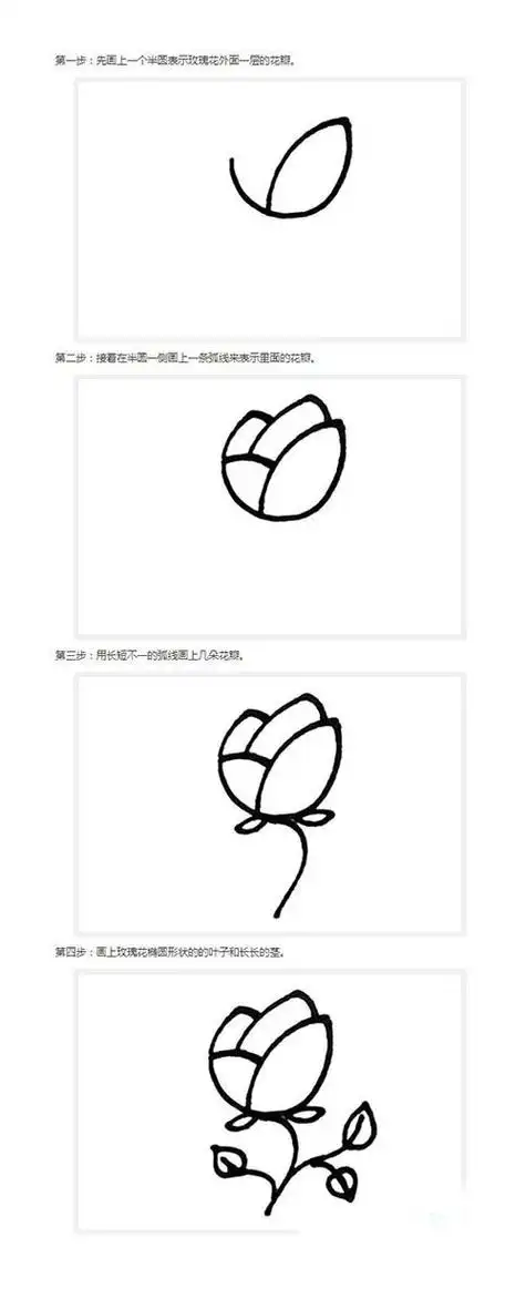 红色玫瑰花简笔画画法图片步骤