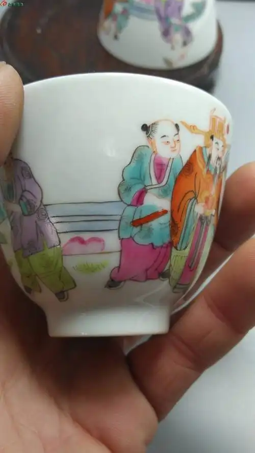 全品,光绪款粉彩人物故事大茶杯一对