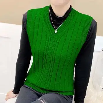 中年女士毛线背心中年毛衣马甲女士毛衫毛背心坎肩加厚保暖鸡心领马夹