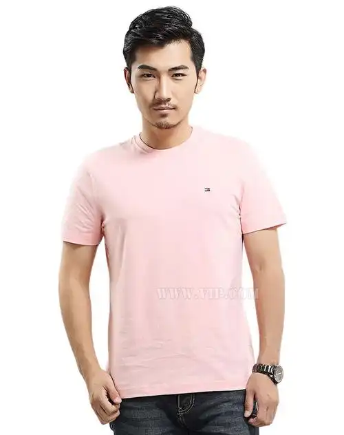 春夏名牌tommy hilfiger男士经典logo粉色休闲短袖t恤衫c837849804