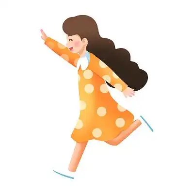 彩色卡通手绘女孩人物奔跑跑步元素png素材