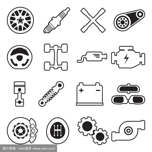 汽车零部件图标.线条与填充设计.矢量插图.