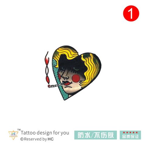 【幻觉世界】爱心抽烟女孩old school纹身贴原宿防水持久纳米男女