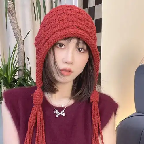 秋冬季新款针织雷锋帽子女保暖护耳可爱包头帽手工针织流苏毛线帽