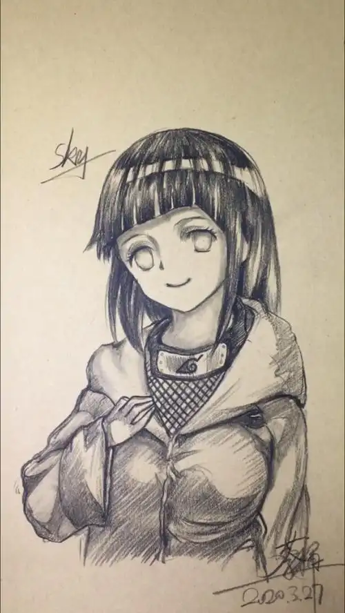 简笔画手绘火影最温柔的雏田