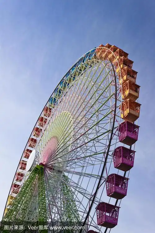 大的彩色摩天轮与蓝天背景