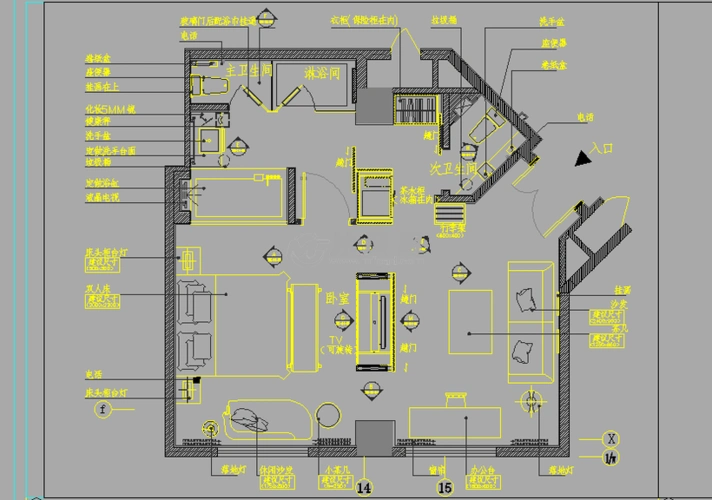 现代简约酒店行政套房室内装修设计施工图