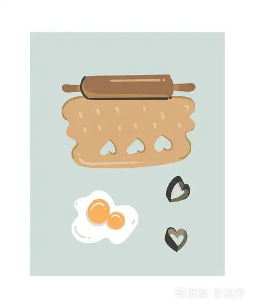 手绘矢量抽象现代卡通烹饪时间有趣的插图图标与卷起面团分离白色背景