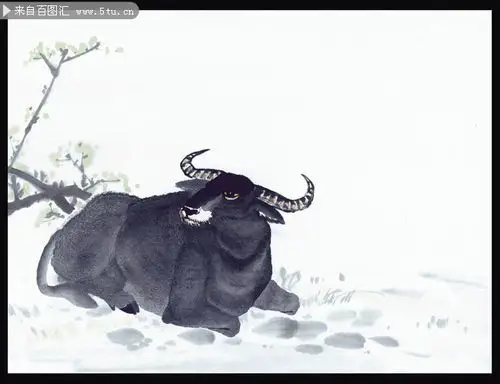 水墨卧牛高清图片