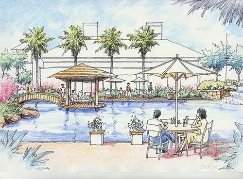 游泳池手绘效果图