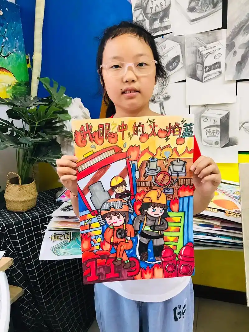 三年级孩子眼中的消防英雄主题绘画,致 - 抖音