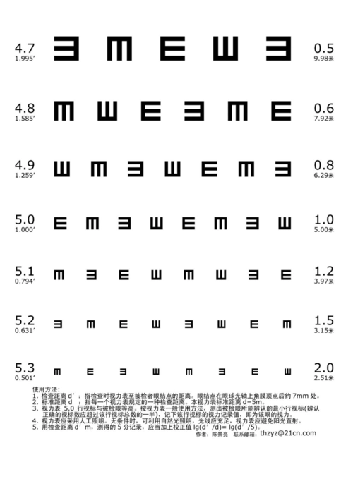 标准对数视力表a4打印版