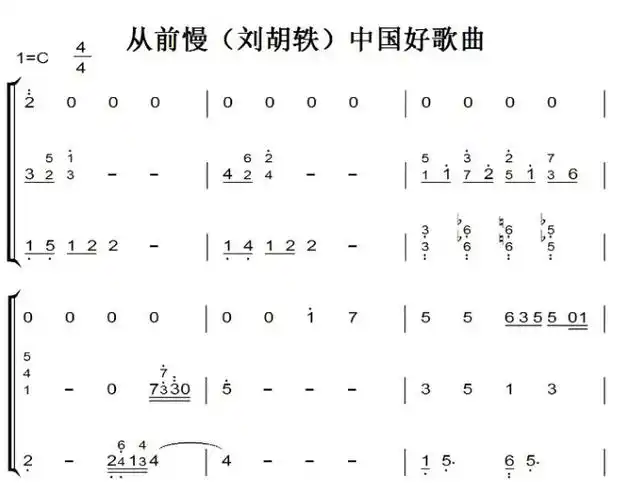 从前慢(刘胡轶)中国好歌曲 原版 有试听钢琴双手简谱钢琴谱简谱