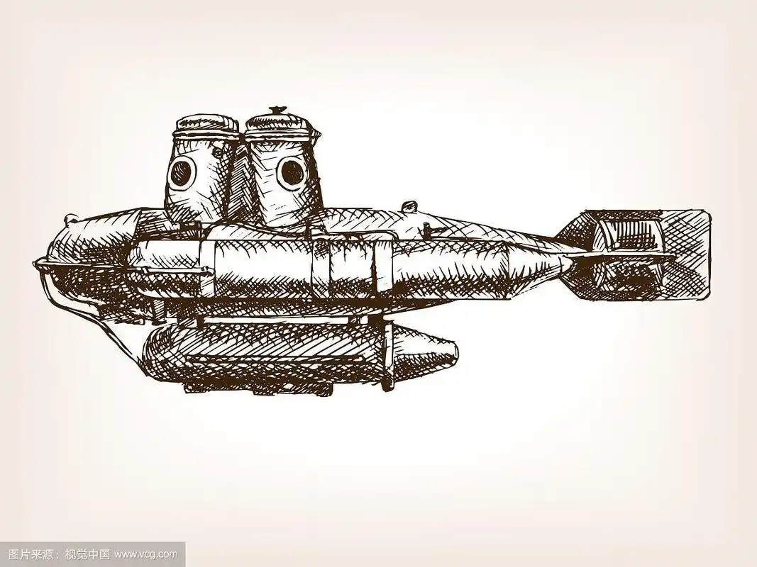 古董潜艇手绘素描