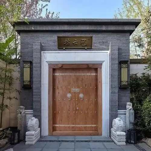 别墅院子庭院实木大门农村围墙木双开门新中式老榆木室外木门