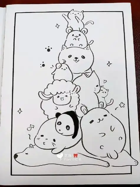 可爱的小动物叠叠乐简笔画手绘马克笔插画手残党