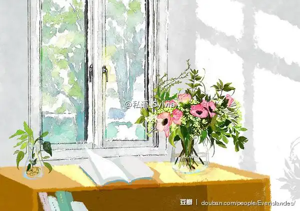 原创插画 窗台 花卉