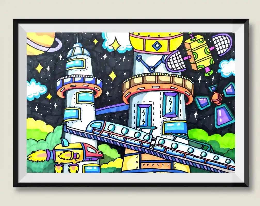 科幻画『太空城市』.#一起学画画 #想画就画 #科幻画 - 抖音