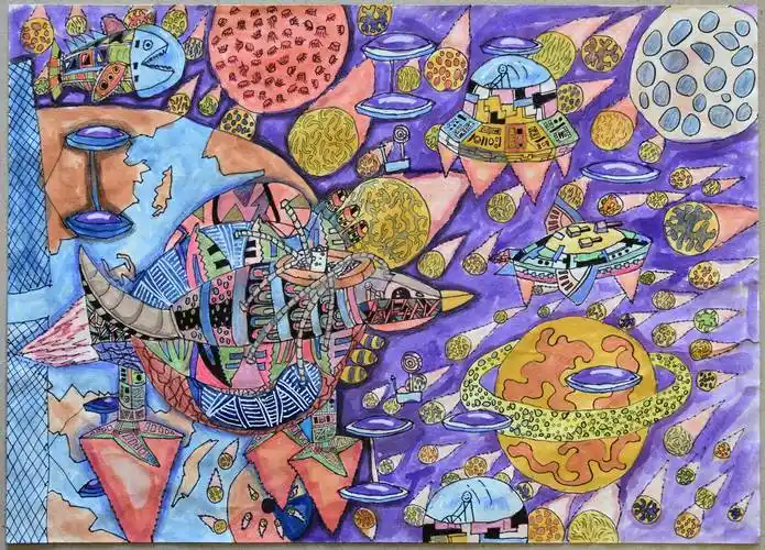 东兴市第一小学李如锋老师带领学生参加2020科学幻想绘画比赛并获奖