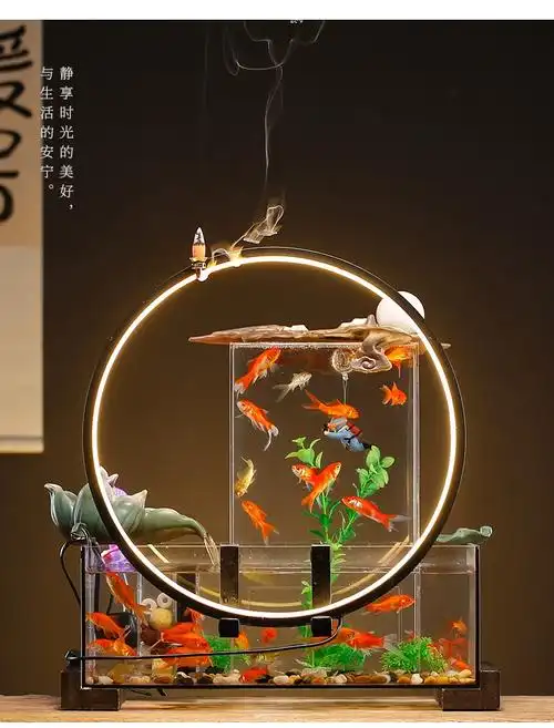 创意生态循环流水玻璃金鱼缸免换水家居客厅办公室桌面小型水族箱