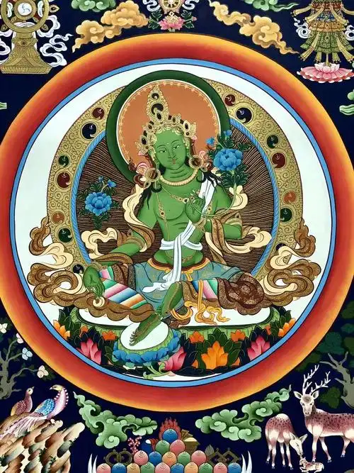 002绿度母kumarlama4562cm尼泊尔唐卡