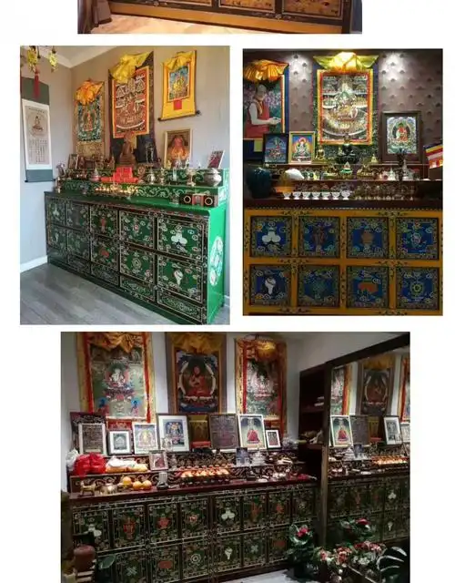 藏式家具 彩绘藏式佛柜 佛台 供台 古典仿古家具 深红花有抽屉130*50*