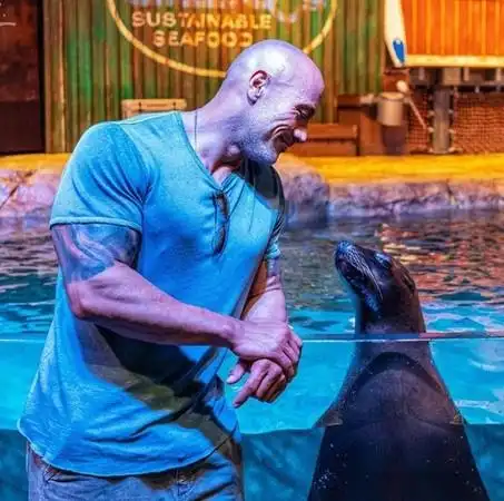 巨石强森当天带著家人参观,并介绍乔治亚水族馆是世界第二大的水族馆