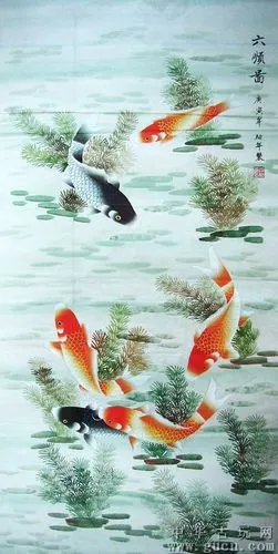 四尺整张工笔鲤鱼《六顺图》(约8平尺) - 中华古