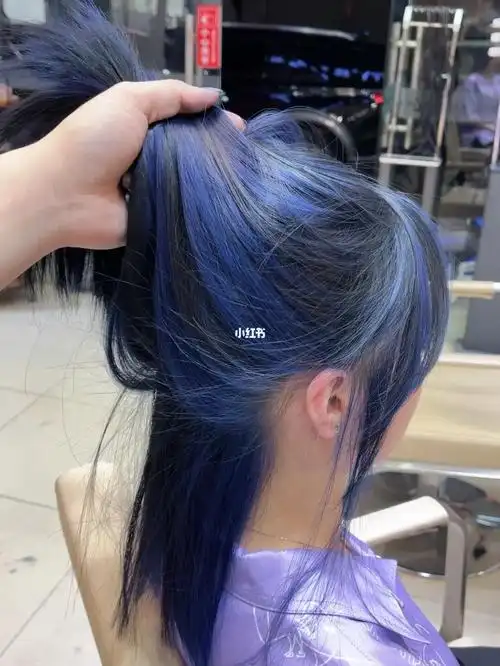 搭配 蓝黑色  #混血发色   #光线染   #法式挑染   #雾霾蓝   #蓝色