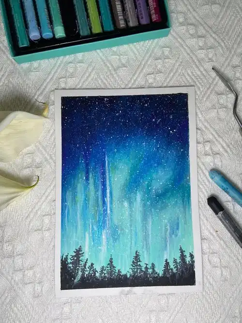 油画棒适合初学者速涂星空极光附教程