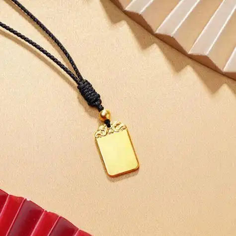 老庙黄金吊坠平安无事牌古韵项链送妈妈生日母亲节礼物1110000378