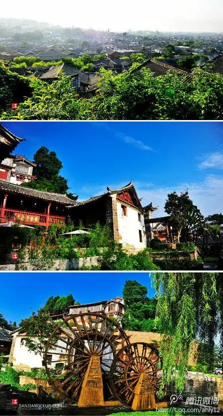 丽江古城四月的正是春意正浓的季节,这是古城的代表性景观大水车,清澈