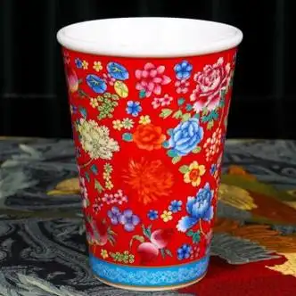 元族牵丝戏杯子珐琅彩可乐杯缠枝风红茶水杯陶瓷大容量啤酒杯万花早餐