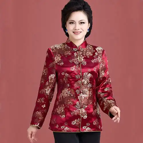 唐装女复古棉袄中式盘扣上衣棉衣中老年婚宴过年丝绸缎面外套春秋
