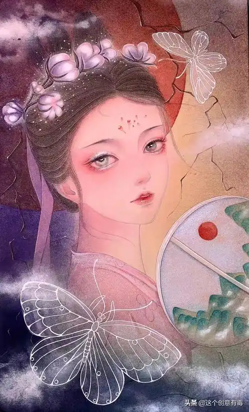 原创水彩插画古风女子