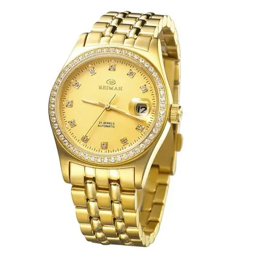reimah 雷迈表 经典风范系列 全自动机械表 男表 钢带 金色 6025m