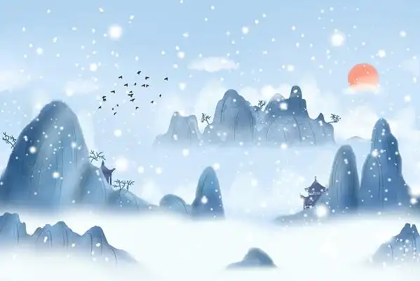 手绘中国风水墨山水大寒冬天下雪风景背景红色古风中国风水墨风梅花